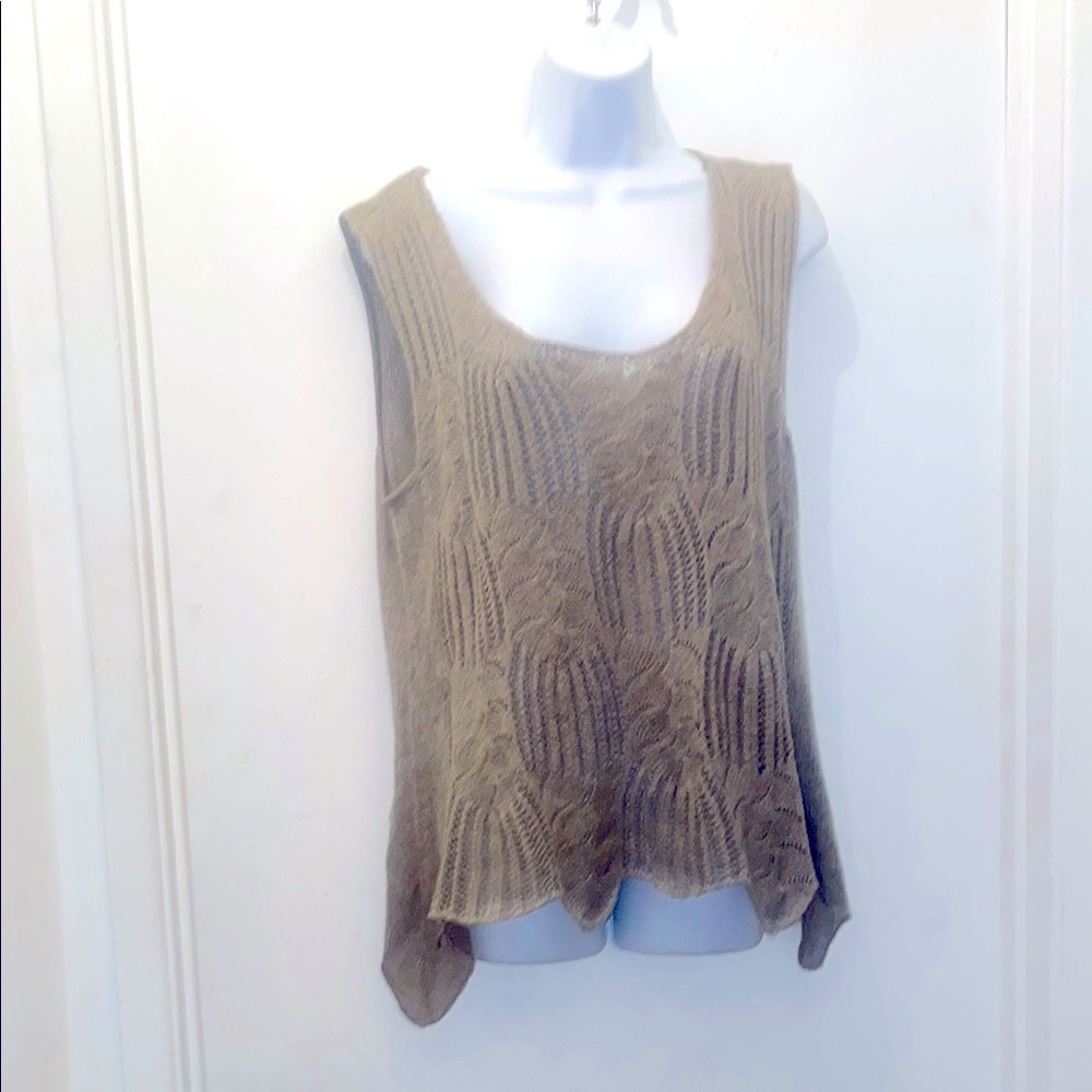Green Asymmetrical mohair Ribbed Sleeveless boho Tank Top xl